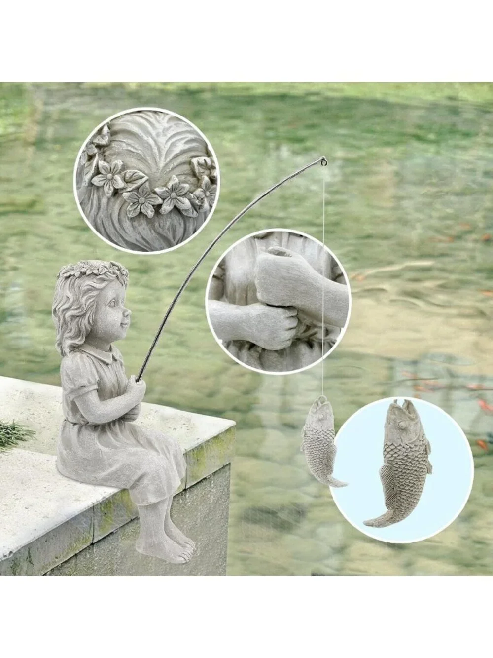 Charming Fishergirl Statue for Garden, Home & Pond Decor | Outdoor/Indoor